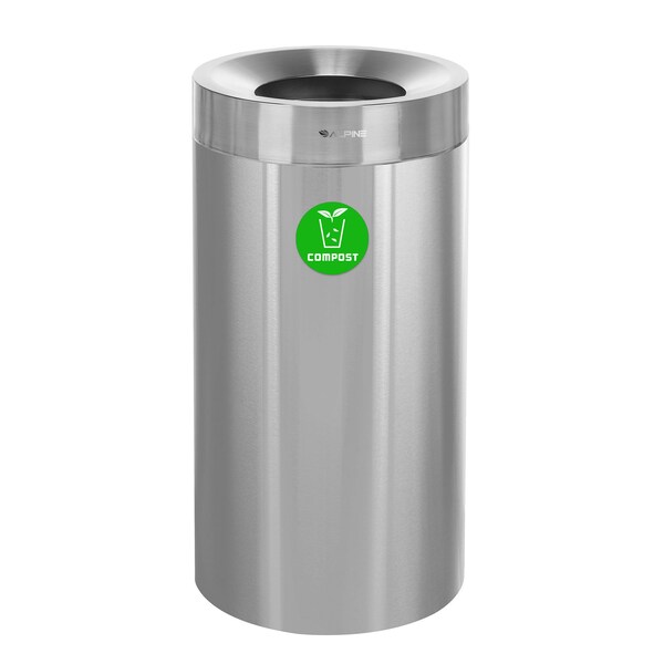 Alpine Industries Round Indoor Metal Can, Stainless Steel Brushed, Stainless Steel/Plastic ALP475-27-CO - main